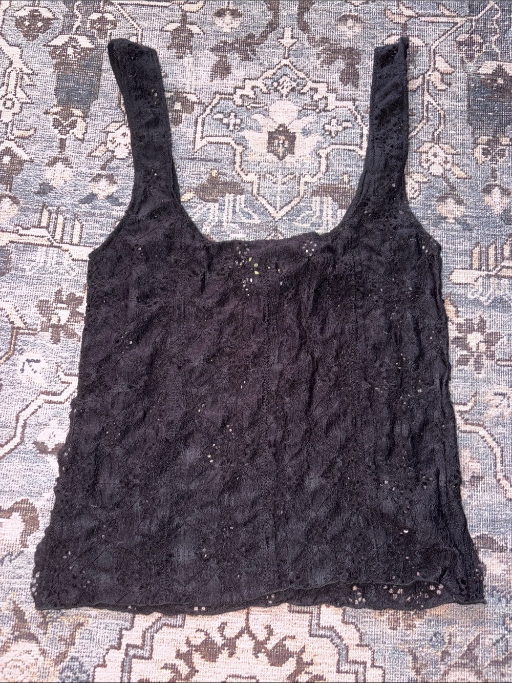 Free People Intimately Eyelet Tank Top, Black, XS